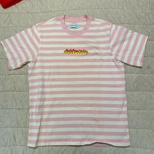 Teddy Fresh Pale Pink and White Stripe Flame Shirt